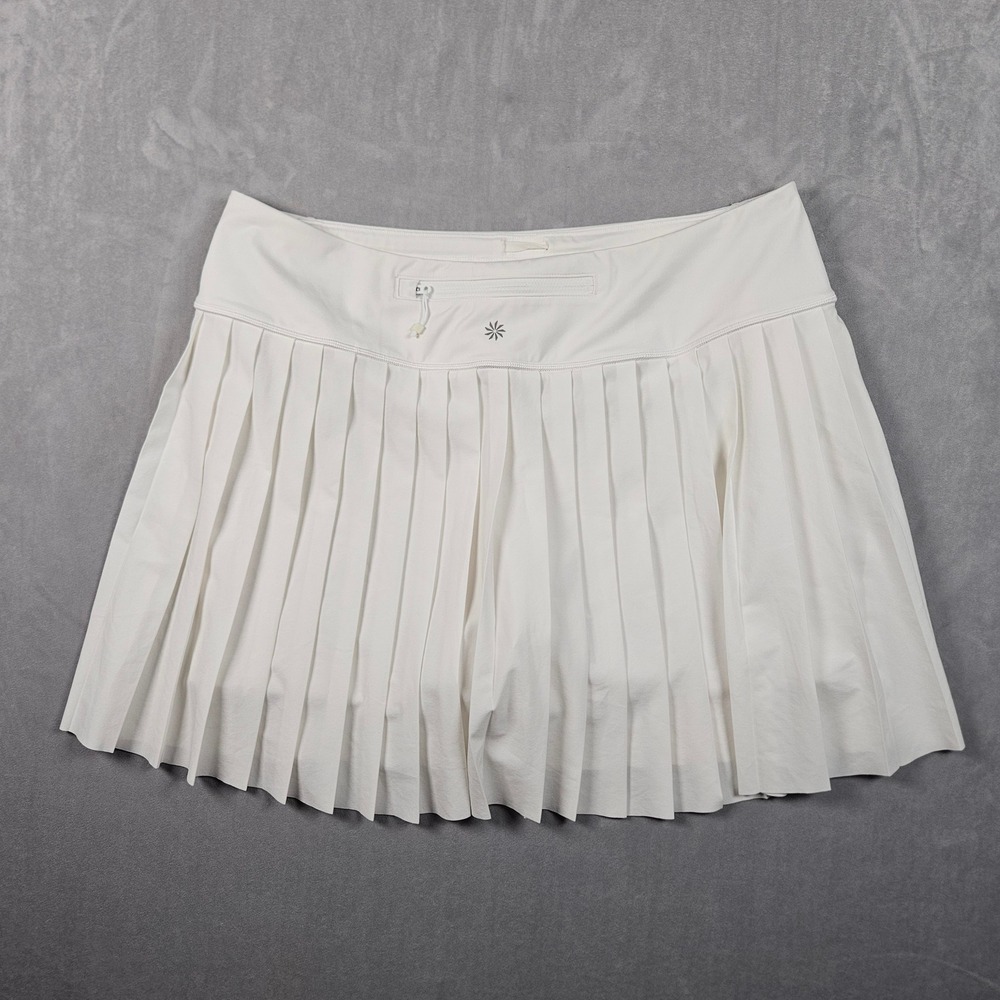 Athleta Elevate Skort Womens Large White Pleated Tennis Golf Zip Pocket Stretch